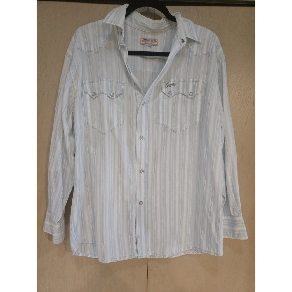 Vintage Guess Jeans Georges Marciano USA Pearl Snap Western Shirt Medium Striped